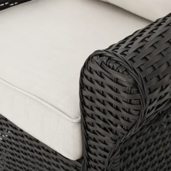 GDFStudio Caldwell Outdoor 3 Piece Wicker Swivel Club Chair and Fire Pit Set with Cushions image {3}