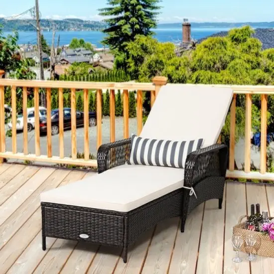 Costway PE Rattan Chaise Lounge Chair Armrest Recliner Adjustable Pillow image {10}