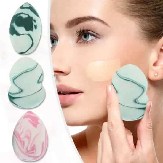 Unique Bargains Soft Sponge Egg Puff Loose Powder Blender Beauty Makeup Tool Sponge Pink Green 3 Pcs image {1}