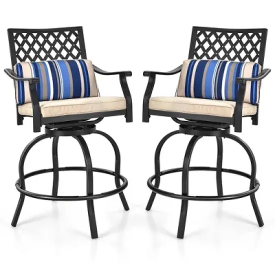 Tangkula 4PCS Patio Swivel Chairs Outdoor Bar Height Chair Set w/ Cushions & Lumbar Pillows image {5}