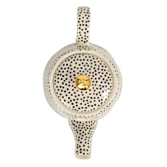 Storied Home White Stoneware Teapot with Black Speckles & Gold Electroplating image {6}
