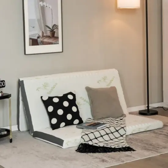 Costway Queen 3''Tri-fold Memory Foam Floor Mattress Topper Portable w/ Carrying Bag image {1}