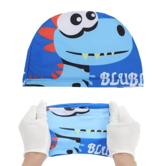 Unique Bargains Kid's Polyester Dinosaur Pattern Swim Cap Blue 1 Pc image {4}