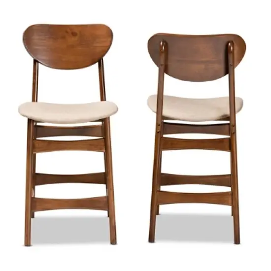 2pc Katya Fabric Upholstered and Wood Counter Height Barstool Set - Baxton Studio image {1}