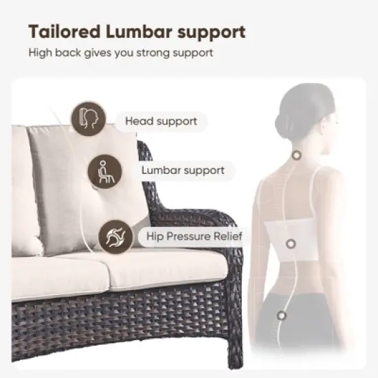 Buenhomino Outdoor Patio Couch Wicker Sofa Loveseat- 2 Seater Rattan Sofa for Outside Patio Garden with Deep Seating and Olefin Cushions image {2}