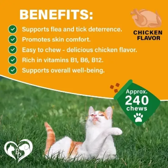 Beloved Pets Flea & Tick Support Chewable Treats with Chicken Flavor for Cats, 10 Oz - 1 Pack image {2}