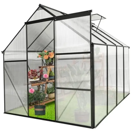 6x8 FT Polycarbonate Greenhouse, Aluminum Walk-in Greenhouses with Sliding Door & Raised Base, Plant Greenhouse for Outdoor Garden Backyard image {5}