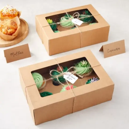 Juvale 24 Pack 6 Count Cupcake Boxes with Windows, To Go Containers for Bakery, Desserts, Muffins (Kraft Paper, 3.7x4.2x3.7 in) image {1}