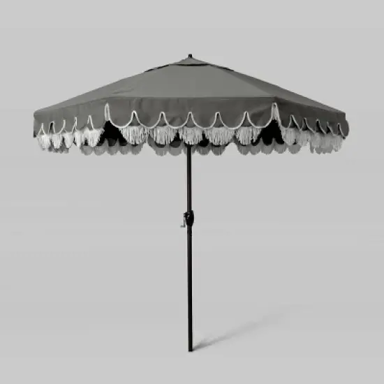 9' Sunbrella Scallop Base and Fringe Market Patio Umbrella with Auto Tilt - Bronze Pole - California Umbrella image {4}