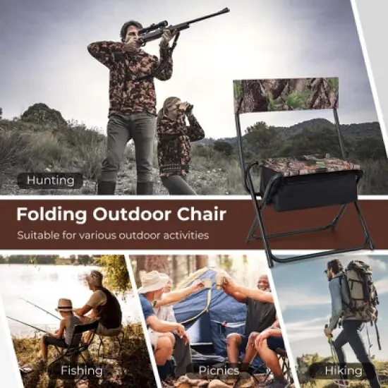 Costway Folding Hunting Chair Foldable Portable Fishing Stool with Storage Pocket image {8}