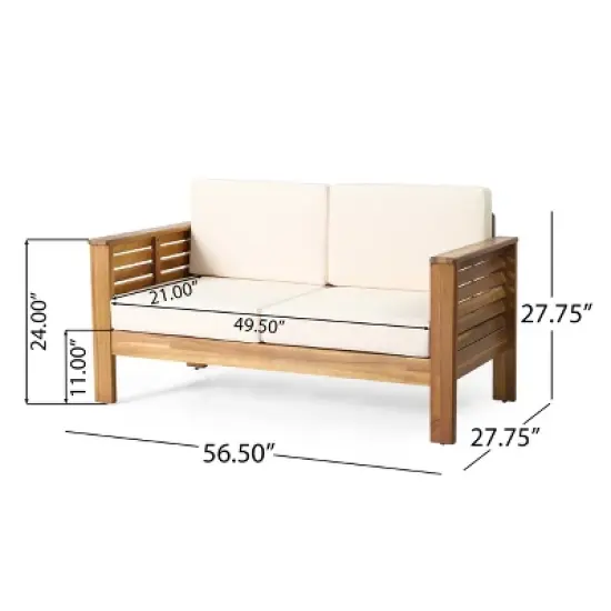 Christopher Knight 2pc Home Louver Outdoor Acacia Loveseat and Coffee Table Set with Cushions image {3}