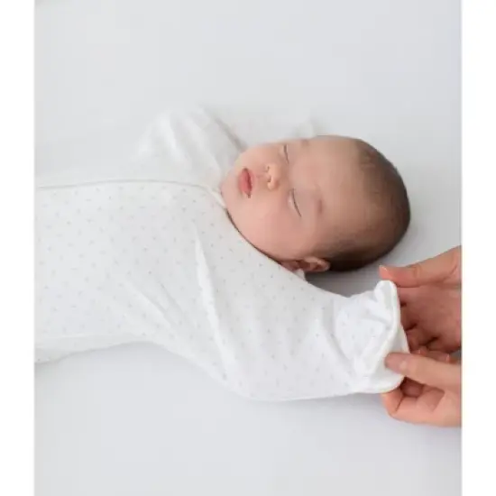 SwaddleDesigns Transitional Swaddle Sack Wearable Blanket - Sterling Polka Dots on White image {2}