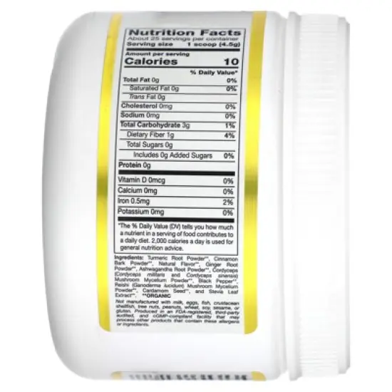 California Gold Nutrition Superfoods, GoldenCeps, Organic Turmeric with Ashwagandha, Cordyceps, and Reishi, 4 oz (114 g) image {1}