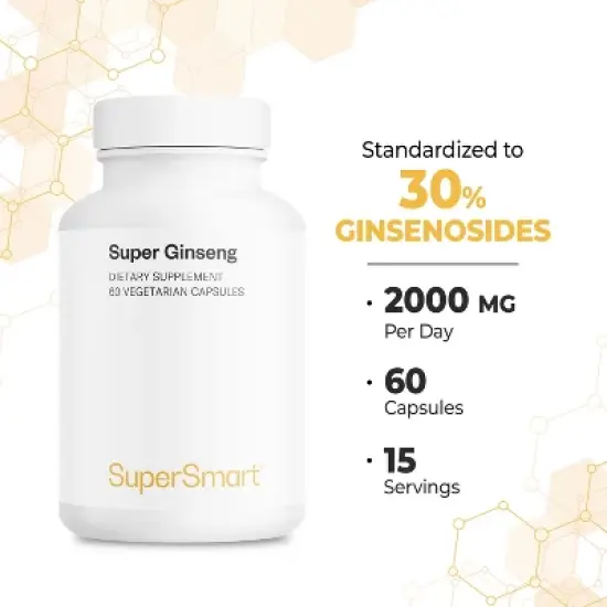SuperSmart Super Ginseng 30% 2000mg per Day - Radix Panax Ginseng Supplement - Ginseng CA Meyer | Non-GMO & Gluten Free - 60 Vegetarian Capsules image {4}