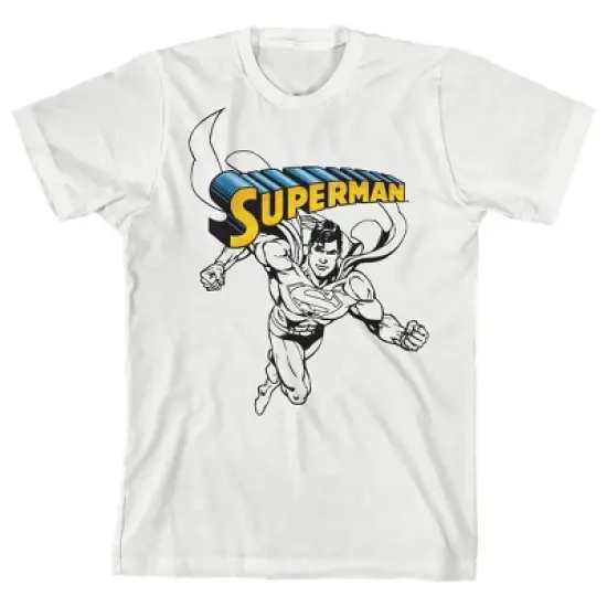Superman Lineart Crew Neck Short Sleeve White T-shirt Toddler Boy to Youth Boy image {4}