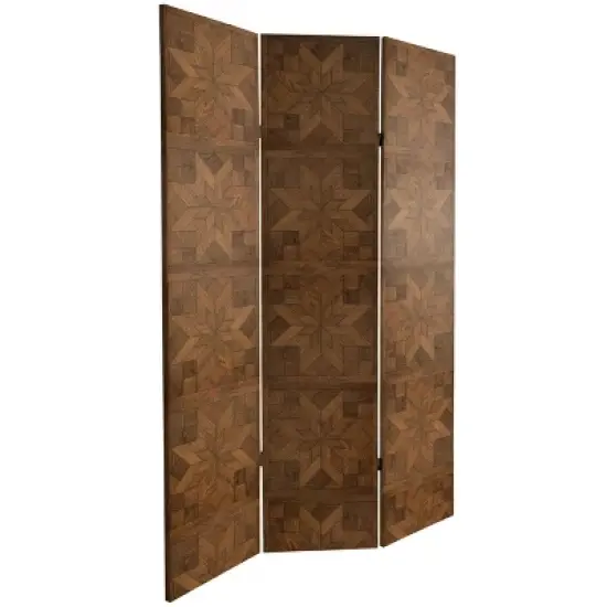 6" Double Sided Walnut Wood Pattern Canvas Room Divider Brown - Oriental Furniture image {4}