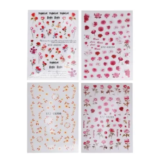Unique Bargains Self-Adhesive Floral Pattern  Nail Art Stickers Red Pink 4 Pcs image {5}