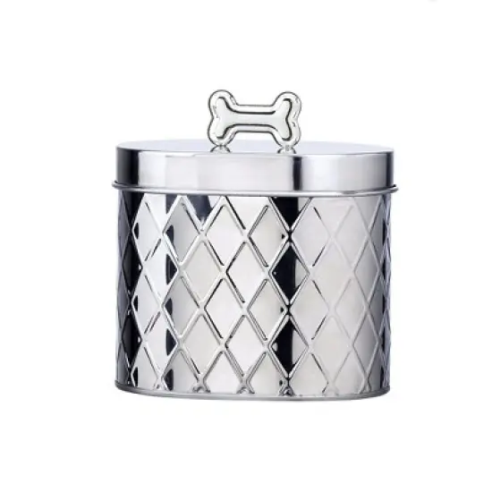 Amici Pet Chance Diamond Metal Canister - 52 Oz Stainless Steel Food Safe Storage with Silver Bone Handle Lid, Decorative Container - (6" H x 4.5" W) image {4}