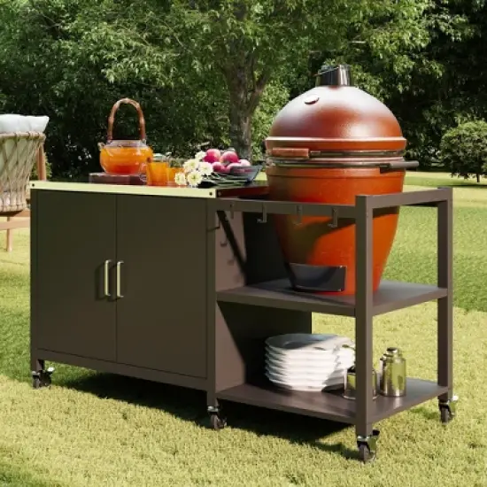 FUFU&GAGA Outdoor Serving Carts Grill Prep Station Lockable Wheels Stainless Steel Outdoor Kitchen BBQ Grill Table Bar Cart image {2}