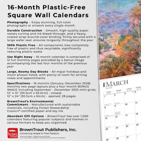 BrownTrout Claude Monet 2026 12"x24" Hanging Square Wall Calendar Plastic-Free image {5}