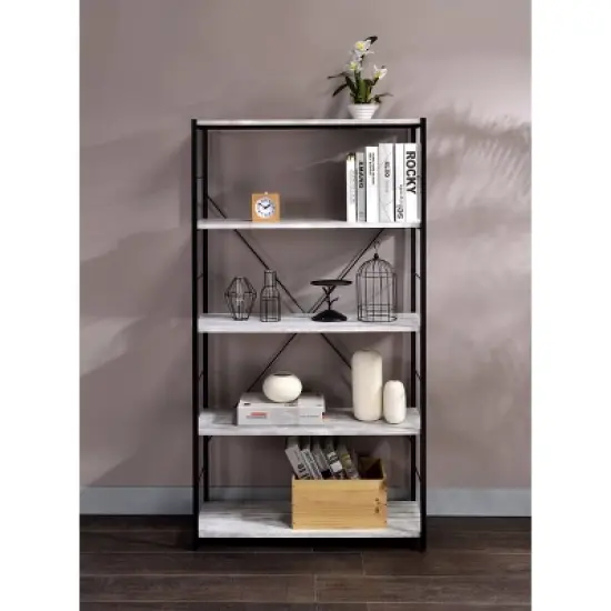 57" Tesadea Bookcase Weathered White/Black - Acme Furniture image {1}