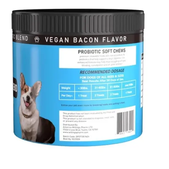 DynoPet Digestive Probiotic Chews Supplement for Dogs - Bacon Flavor - 80 Soft Chews image {2}