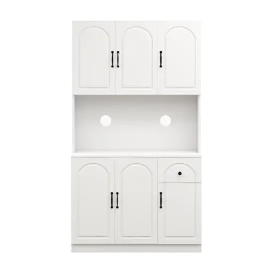 AndMakers White Wood 39.76 in. Pantry Cabinet with Microwave Oven Countertop image {11}