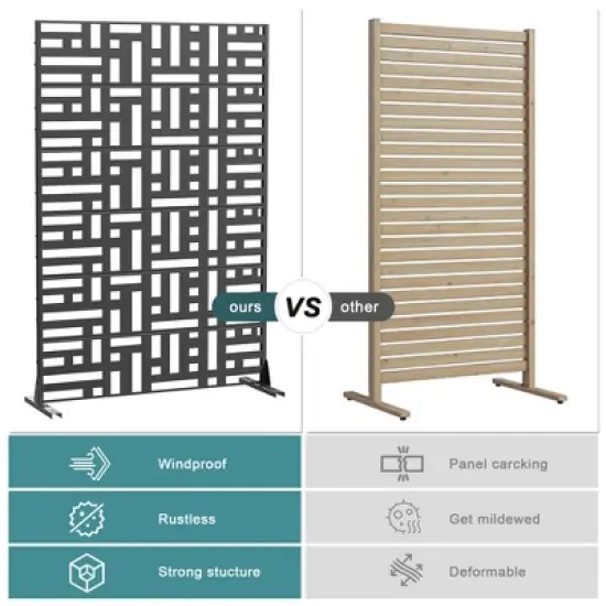 Lirago 72 in. Galvanized Metal Outdoor Privacy Screens Garden Outdoor Fence Black image {6}