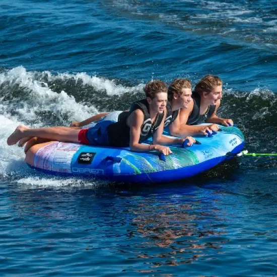 O'Brien Paradise 3 66 x 76 Inch 3 Person Rider Towable Inflatable Blow Up Water Deck Boat Tube with SoftTech Fabric and 510 Pound Weight Capacity image {1}