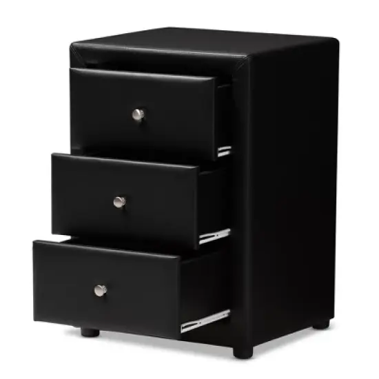 Tessa Faux Leather Upholstered 3 Drawer Nightstand Black - Baxton Studio image {8}