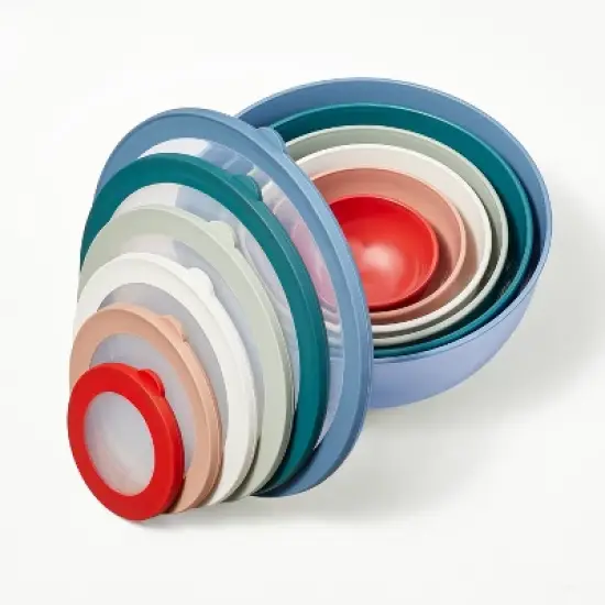12pc (set of 6) Plastic Mixing Bowl Set with Lids - Figmint&trade;:  Nesting, Multicolor, Dishwasher & Microwave Safe image {2}