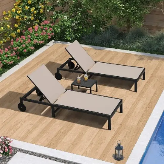 PURPLE LEAF Outdoor Chaise Lounge Chairs Set Adjustable Recliner Chair with Wheels and Table for Poolside Beach Aluminum Reclining Sunbathing Lounger image {2}