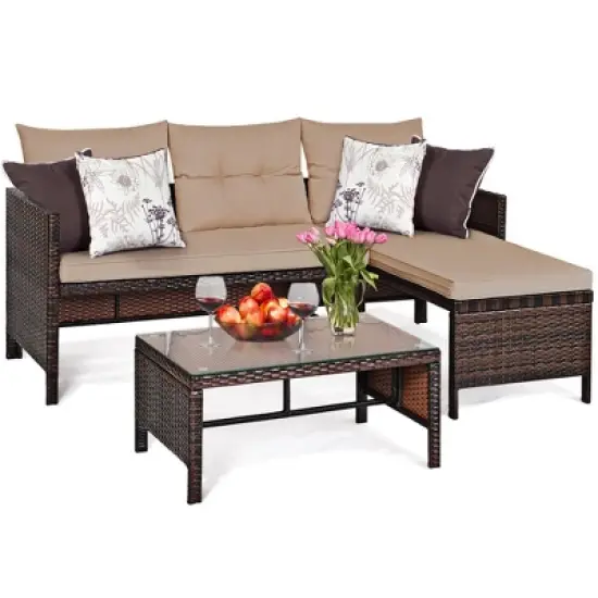 Costway 3PC Patio Sofa Set Outdoor Sectional Conversation Set Rattan Wicker image {1}