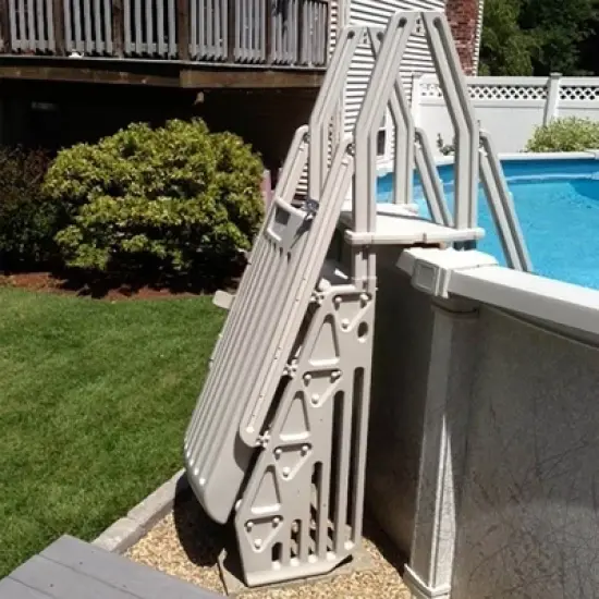Vinyl Works AF Adjustable 24 Inch Ladder for Above Ground Swimming Pools with Secure Gate Closure and 2 Deck Mount Flanges, White image {4}