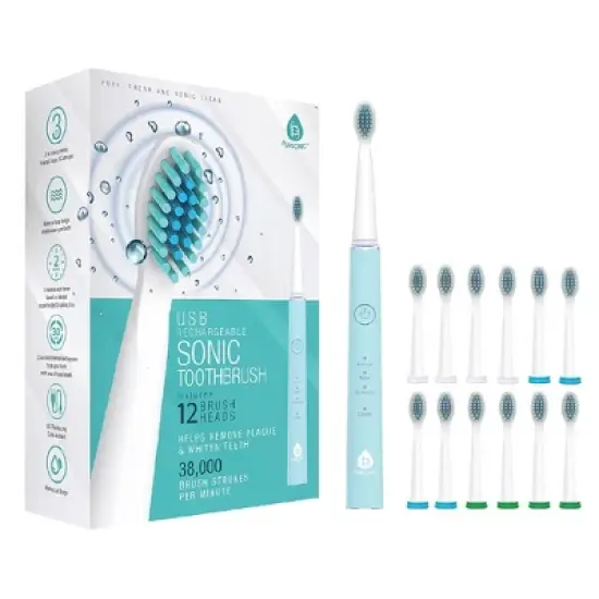 USB Rechargeable Sonic toothbrush with 12 Brush Heads image {4}