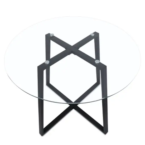 Hana + Spoon 5-Piece Round Clear Glass Dining Table Set with 4 Upholstered Chairs Black Legs for Home Kitchen Restaurant -The Pop Maison image {3}