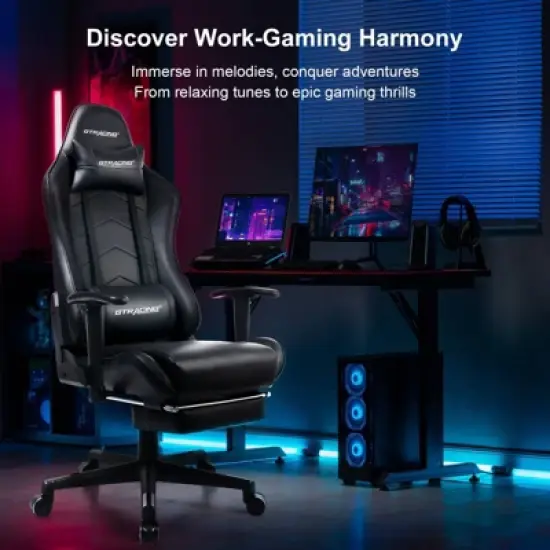 GTRACING Gaming Chair with Footrest Ergonomic Recliner Office Chair with Lumbar Support Black image {4}