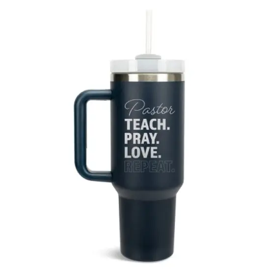 Elanze Designs Pastor Teach. Pray. Love. Repeat 40 oz. Stainless Steel, Large Water Bottle Coffee Mug, Spill & Leak Resistant, Thermal Travel Tumbler image {1}