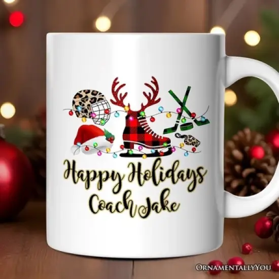 Personalized Mug Hockey Buffalo Plaid Christmas, Team and Coaches Gift Non-Custom 12oz image {2}