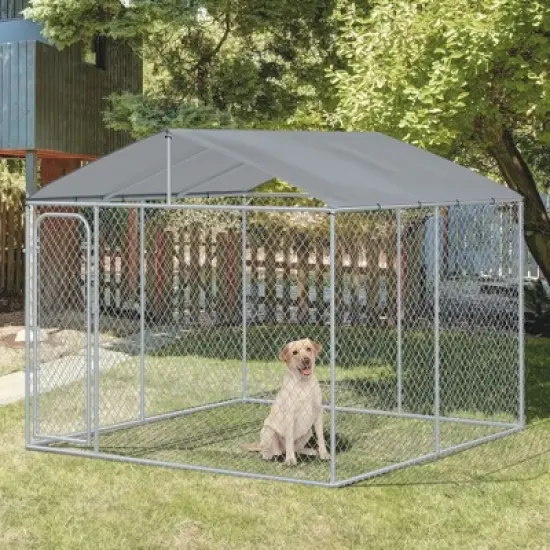 PawHut Outdoor Metal Dog Kennel, Pet Playpen with Steel Lock, Mesh Sidewalls and Cover for Backyard & Patio image {1}