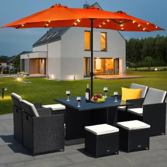 Costway 15Ft Patio Double-Sided Solar LED Market Umbrella Crank Base BeigeTanOrangeBurgundy image {11}