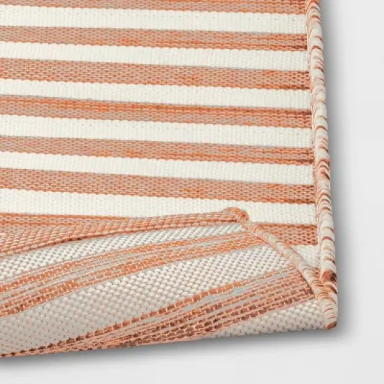 7'x10' Narrow Wornstripe Rectangular Woven Outdoor Area Rug Coral Orange - Threshold&trade; image {3}