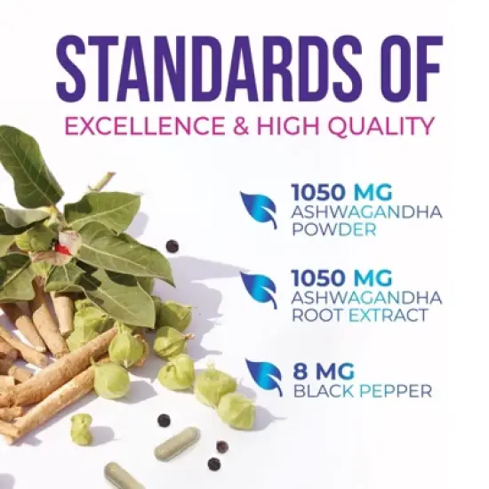 Ashwagandha 2,100 mg Extra Strength Stress & Mood Support with Black Pepper - 60 Count;120 Count image {8}