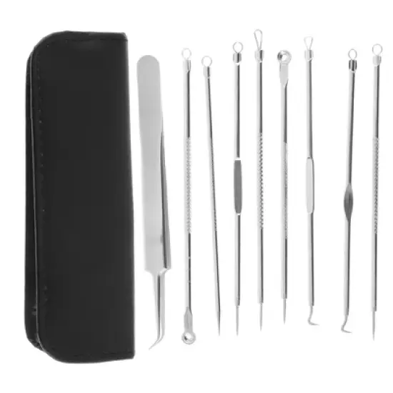 Unique Bargains Portable Diagonal Clamp Pimple Extractor Tool Kit Silver Tone 1 Set image {6}