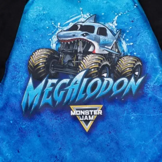 Monster Jam Trucks Megalodon Toddler Boys Fleece Raglan Hoodie Black/Blue  image {1}