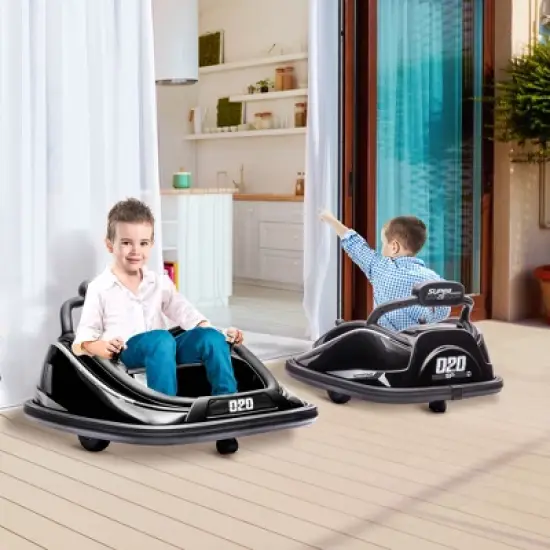 Aosom 12V Kids Bumper Car, 360&deg; Rotation Electric Ride On Car, Twins Motor Battery Powered Toy, w/ Parent Remote Control, Safety Belt, Colorful LED Lights, for Boys and Girls, Black image {1}