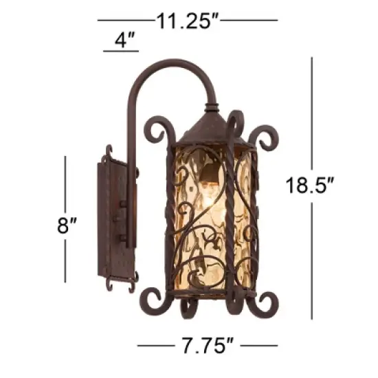 John Timberland Casa Seville Vintage Rustic Outdoor Wall Light Fixture Dark Walnut Scroll 18 1/2" Champagne Hammered Glass for Post Exterior Barn Deck image {5}