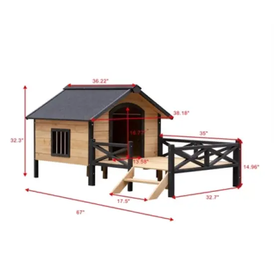 ORRD Outdoor Large Wooden Cabin House Style Wooden Dog Kennel with Porch image {5}