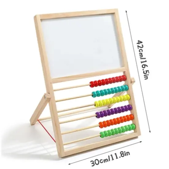 2-in-1 Kids Wooden Art Easel with Abacus  Foldable Montessori Learning Toy for Toddlers, Educational Drawing Board with Colorful Counting Beads image {2}