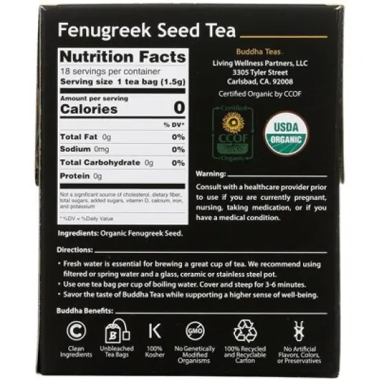 Buddha Teas Organic Fenugreek Tea - Case of 6/18 Bags image {2}